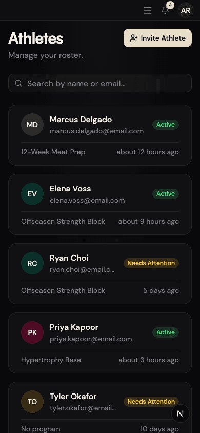 Athlete Roster screenshot